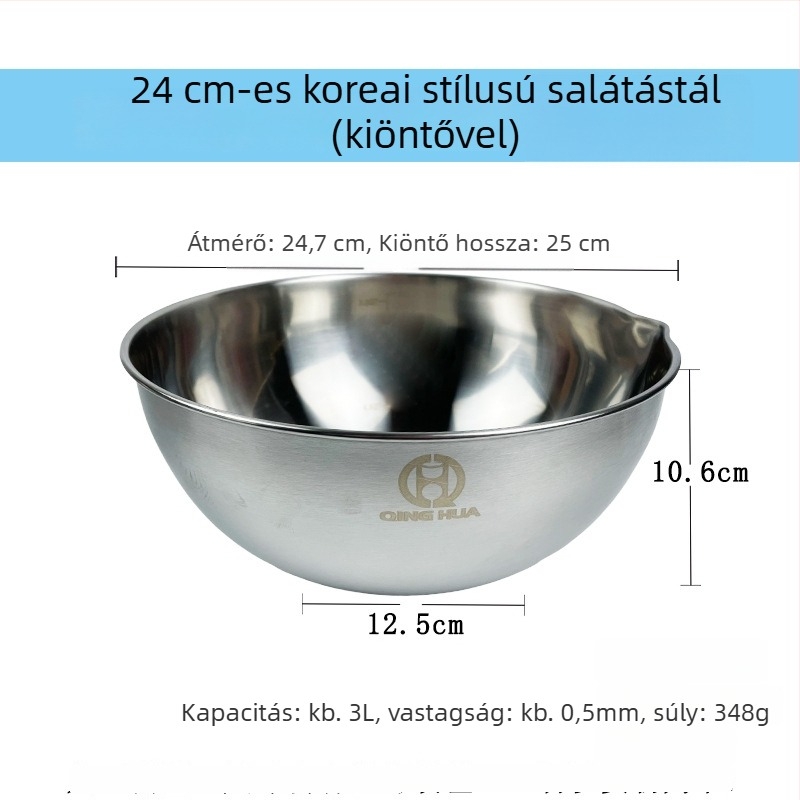 Rozsdamentes acélból készült salátás tál mérőskálával, élelmiszer-minőség, tojás felveréséhez, tészta dagasztáshoz és mosáshoz, otthoni konyha