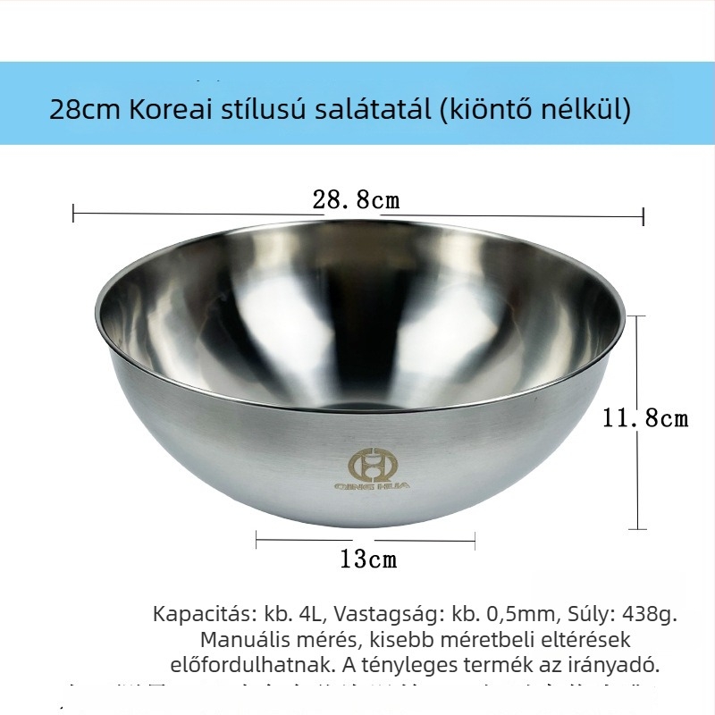 Rozsdamentes acélból készült salátás tál mérőskálával, élelmiszer-minőség, tojás felveréséhez, tészta dagasztáshoz és mosáshoz, otthoni konyha