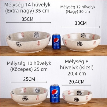 Nagy méretű kerámia levesestál, kör alakú, felnőtteknek, retro egyszerű stílus, mikrohullámú sütőben használható
