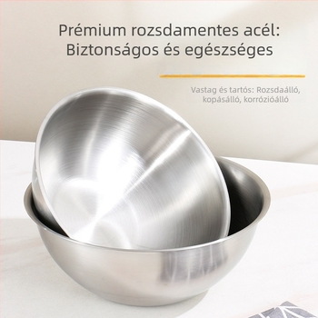 Rozsdamentes acél konyhai tál mélyített kialakítással, zöldségek mosására, tojások felverésére, tészta dagasztására és saláták készítésére.