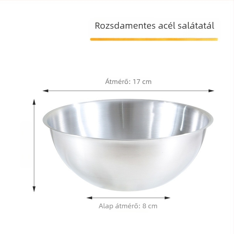 Rozsdamentes acél konyhai tál mélyített kialakítással, zöldségek mosására, tojások felverésére, tészta dagasztására és saláták készítésére.