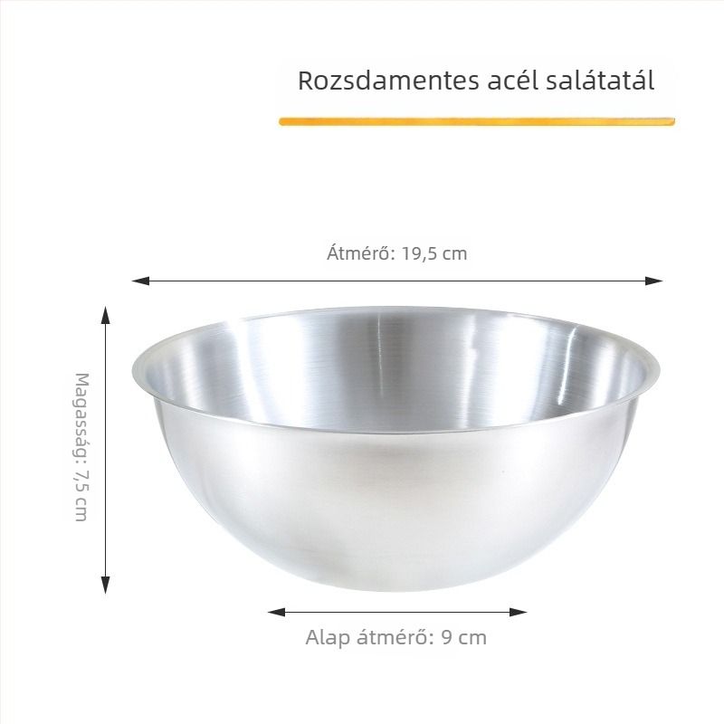 Rozsdamentes acél konyhai tál mélyített kialakítással, zöldségek mosására, tojások felverésére, tészta dagasztására és saláták készítésére.