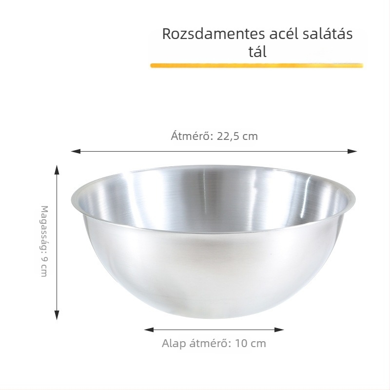 Rozsdamentes acél konyhai tál mélyített kialakítással, zöldségek mosására, tojások felverésére, tészta dagasztására és saláták készítésére.