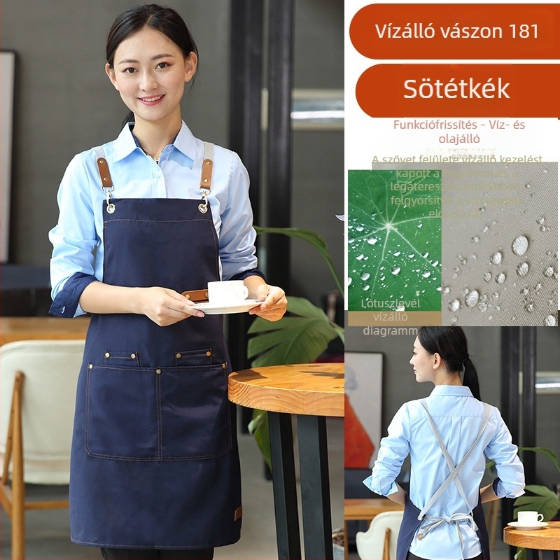 Vízálló vászon derékkötény, állítható, catering és teaházak számára, logó- és szövegnyomtatással