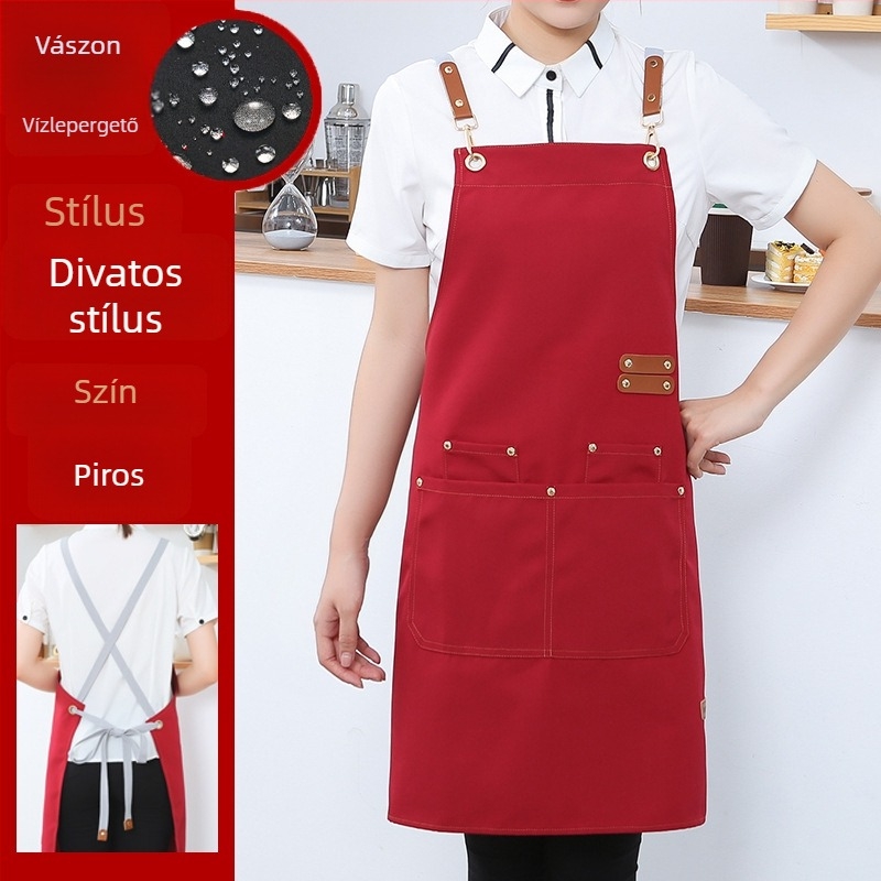 Vízálló vászon derékkötény, állítható, catering és teaházak számára, logó- és szövegnyomtatással