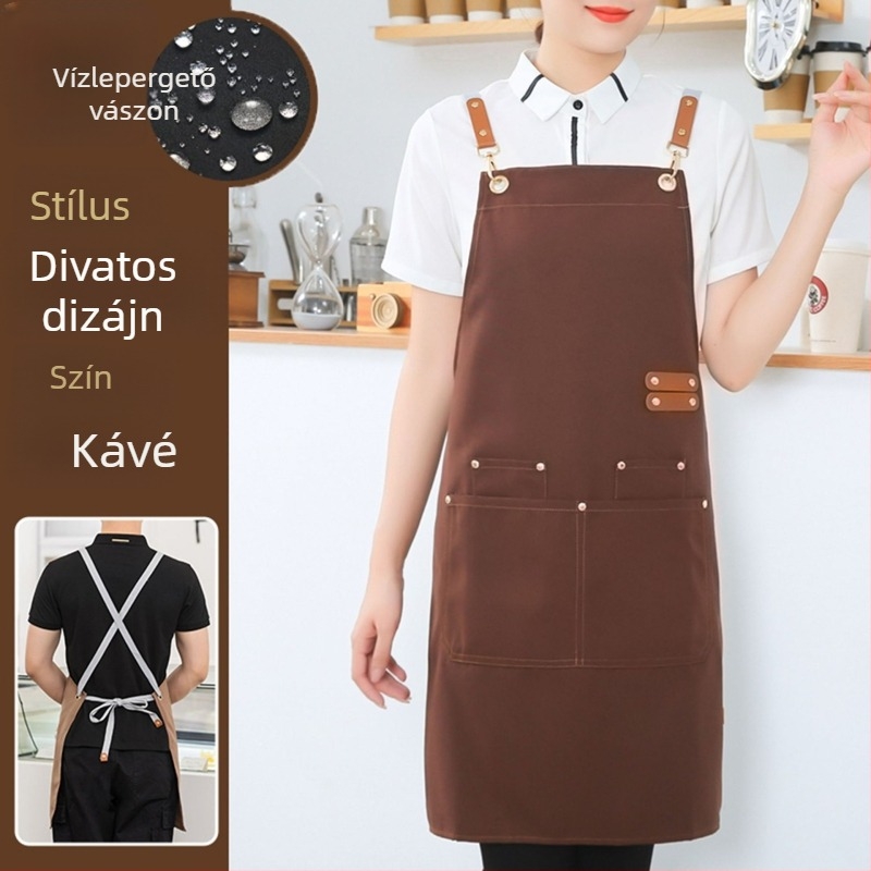 Vízálló vászon derékkötény, állítható, catering és teaházak számára, logó- és szövegnyomtatással