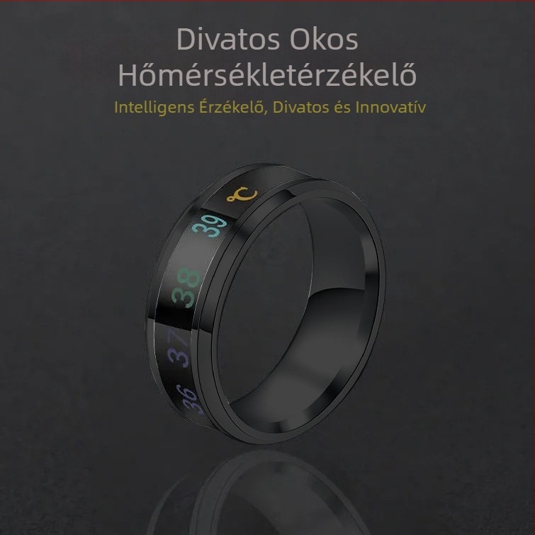 Férfi hőmérsékletérzékelő gyűrű — intelligens titánium-acélból, divatos dizájn, testhőmérséklet szerint színét változtatja a mutatóujján
