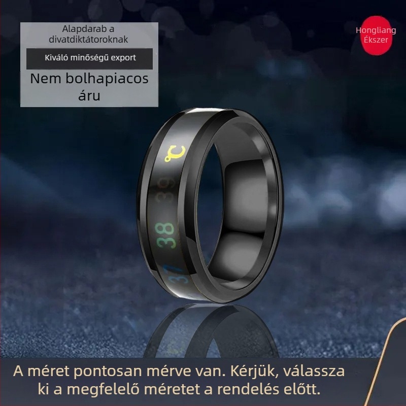 Férfi hőmérsékletérzékelő gyűrű — intelligens titánium-acélból, divatos dizájn, testhőmérséklet szerint színét változtatja a mutatóujján