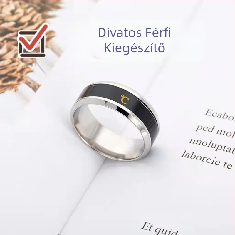 Férfi hőmérsékletérzékelő gyűrű — intelligens titánium-acélból, divatos dizájn, testhőmérséklet szerint színét változtatja a mutatóujján