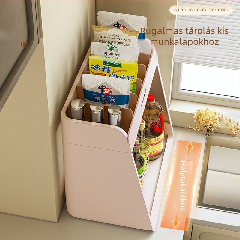 Kétszintes konyhai fűszerrács a pultra - fűszertartó üvegek rendezője olaj, só, szósz és ecet számára