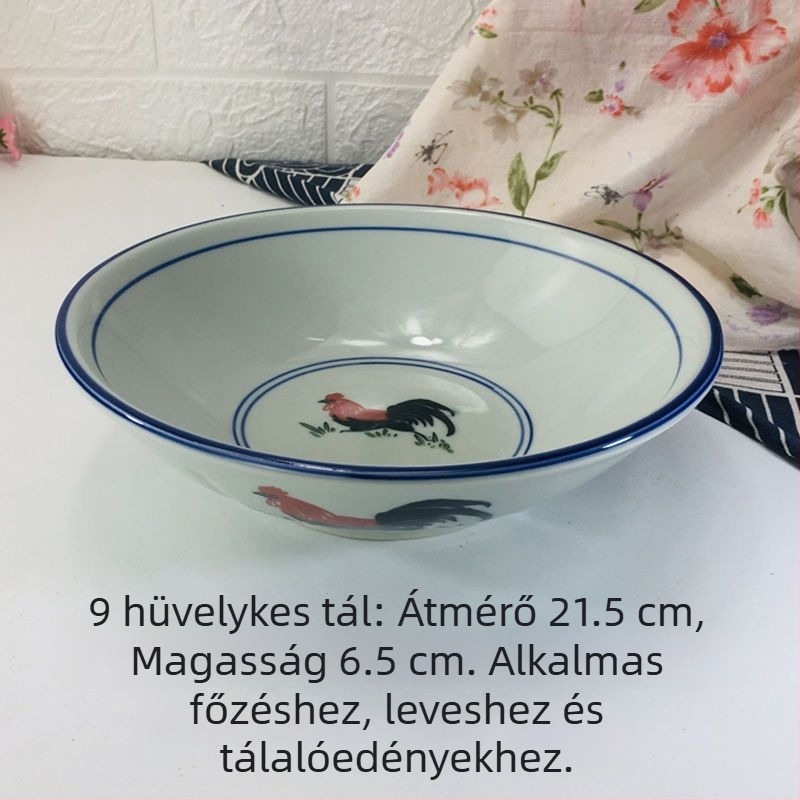 6 hüvelykes rizspalack kakas mintával, kék perem, celadon máz a belső felületen, nosztalgikus retro stílus