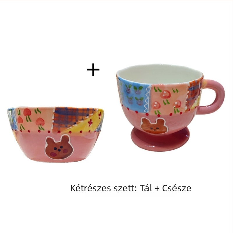 Alsó glazúrral, kézzel festett mesefigurás kerámia gyümölcstál, poharakkal és tálakkal, otthoni használatra, elegáns stílus
