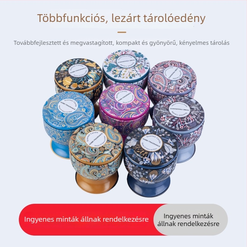 Színes ónlemez gyertyatároló doboz illatos gyertyákhoz, zárható fedéllel