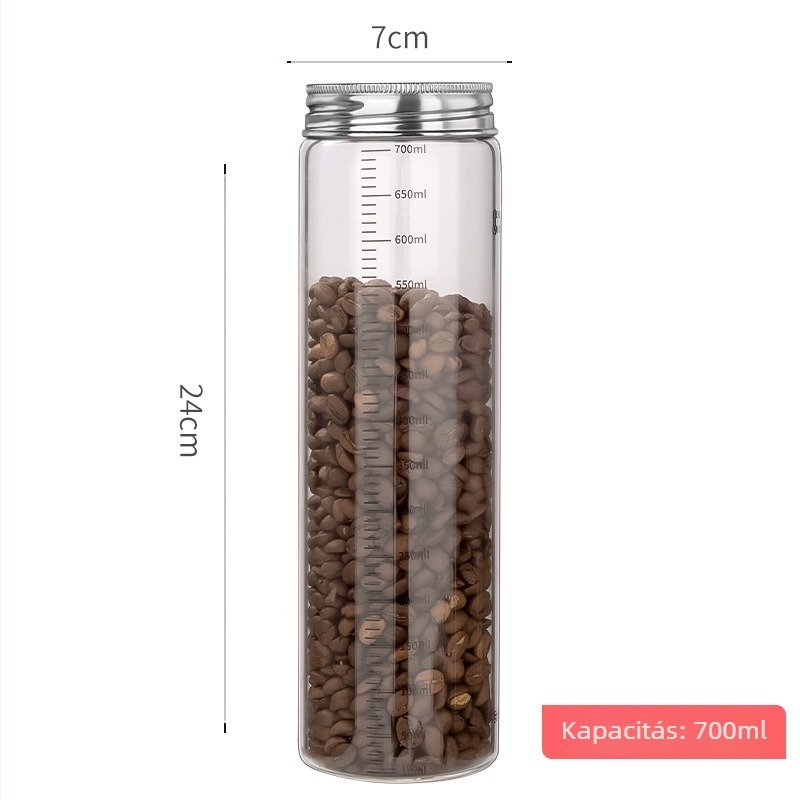 304 rozsdamentes acél fedővel boroszilikát üveg zárható tárolóedény a konyhai gabonákhoz, kerek formájú, 800–1000 ml, mikróban használható, modern minimalist stílus
