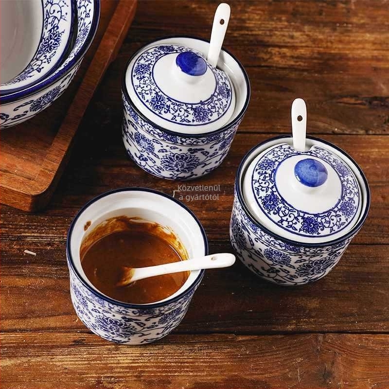 Kerámia fűszertartó fedővel chiliolajhoz és fűszerekhez, kínai stílusú Lanzhou ramen, otthoni konyhára