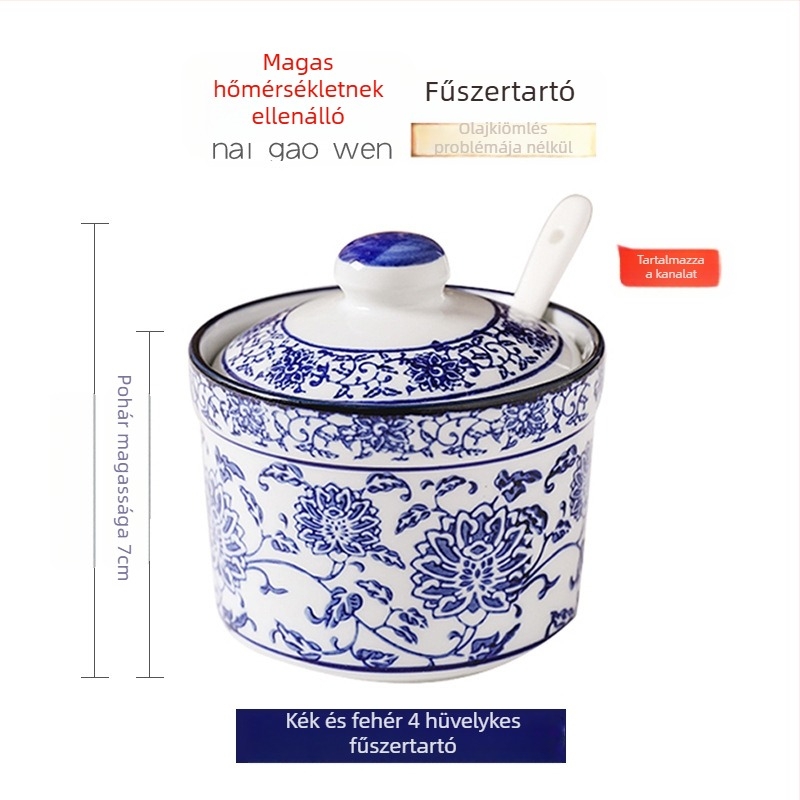 Kerámia fűszertartó fedővel chiliolajhoz és fűszerekhez, kínai stílusú Lanzhou ramen, otthoni konyhára