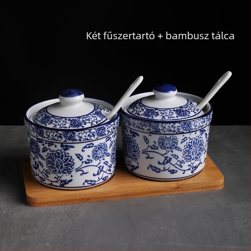 Kerámia fűszertartó fedővel chiliolajhoz és fűszerekhez, kínai stílusú Lanzhou ramen, otthoni konyhára