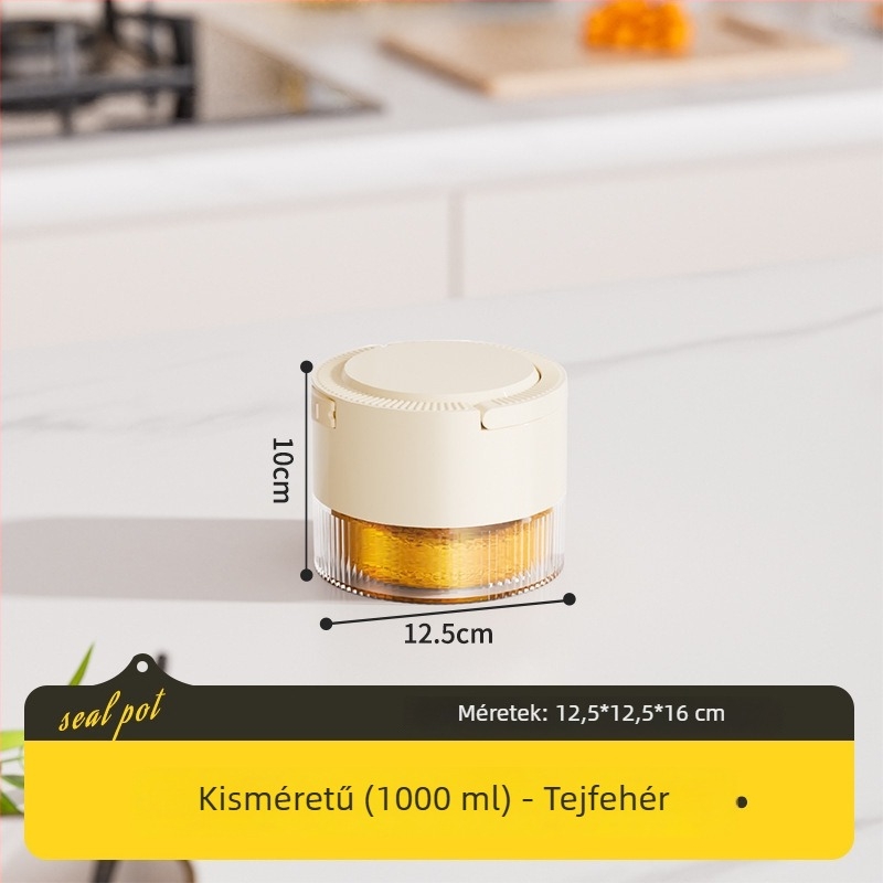 Műanyag, légmentesen záródó konyhai tárolóedény, kerek, 1–2 l, kávébabok, tealevelek és gabonafélék számára