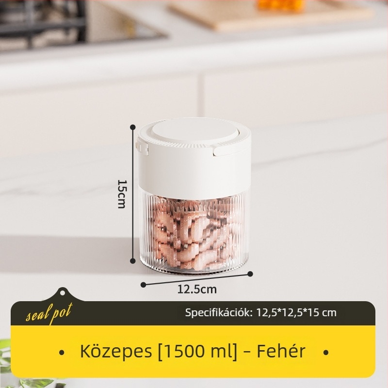 Műanyag, légmentesen záródó konyhai tárolóedény, kerek, 1–2 l, kávébabok, tealevelek és gabonafélék számára