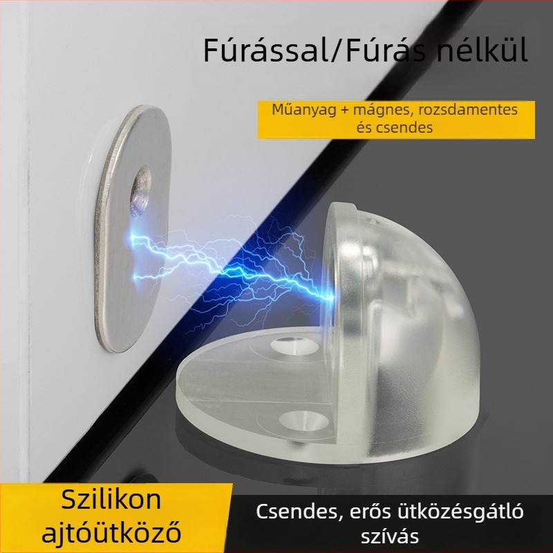 Szilikon teknősszerű ajtóstop fúrás nélkül, mágneses rögzítés, félkör alakú, talajon szívó rögzítés