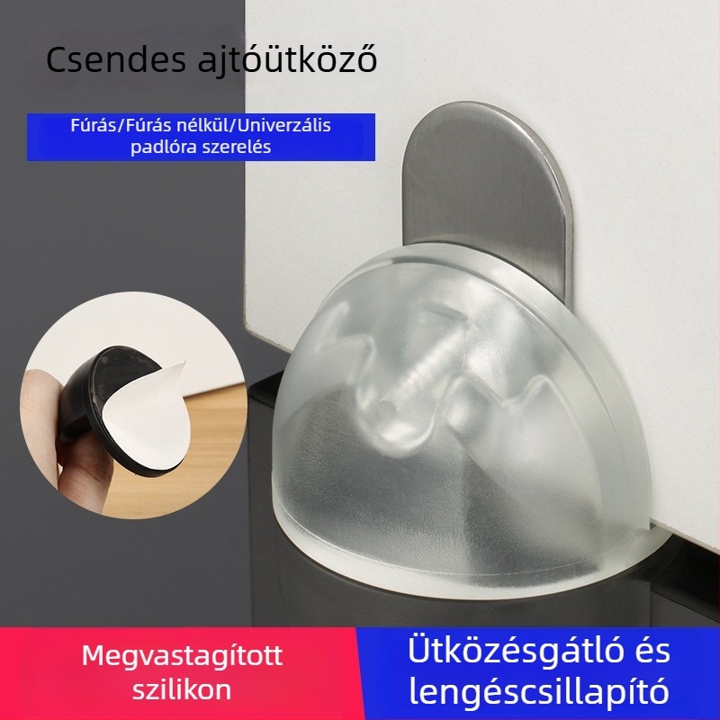 Szilikon teknősszerű ajtóstop fúrás nélkül, mágneses rögzítés, félkör alakú, talajon szívó rögzítés