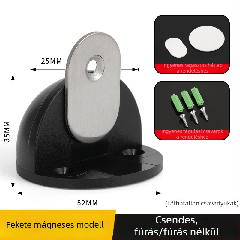 Szilikon teknősszerű ajtóstop fúrás nélkül, mágneses rögzítés, félkör alakú, talajon szívó rögzítés