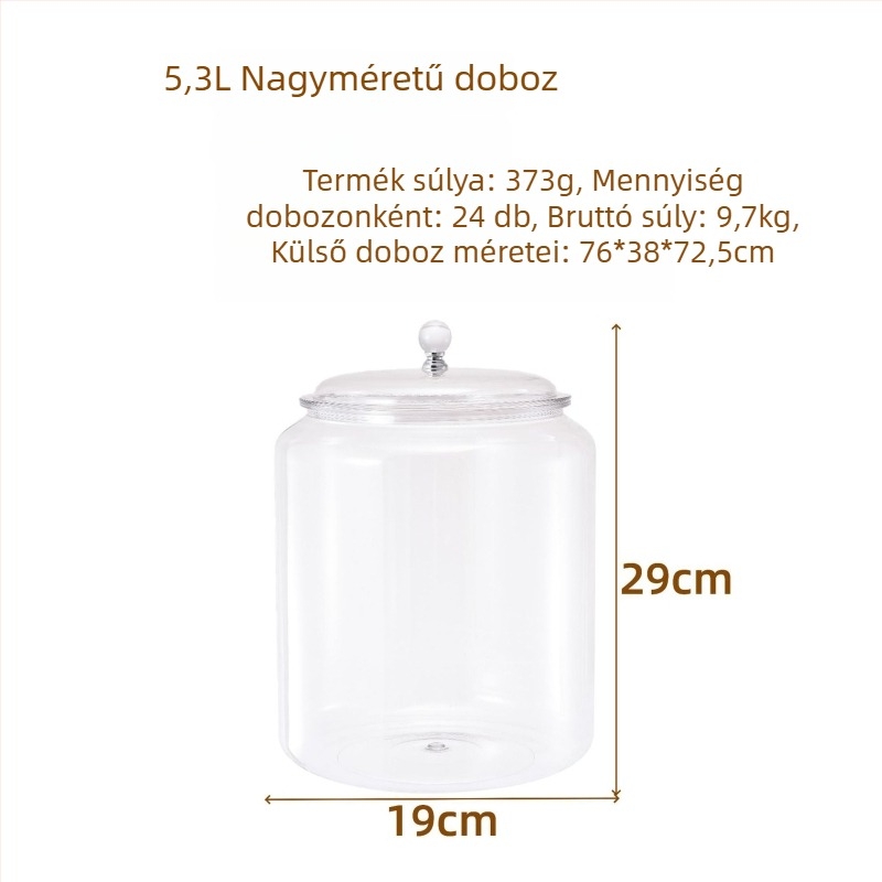 Átlátszó, zárható műanyag tárolóedény gabonákhoz, teához, szárított narancshéjhoz, száraz árukhoz és diófélékhez