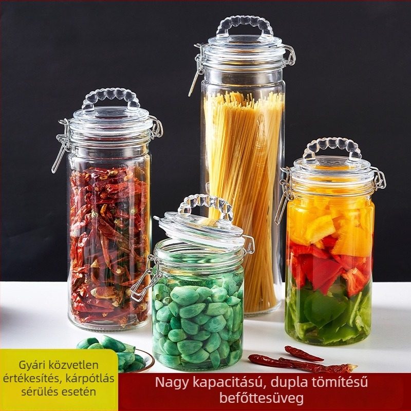 Üveg zárható üveg savanyúságokhoz és savanyított fokhagymához, hengeres élelmiszer-tároló, könnyű luxus stílus, 5 L vagy nagyobb