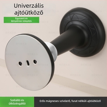 Fúrás nélküli mágneses ajtó stop, háztartási használatra, ABS műanyag, falra szerelhető, mágneses tartás a falon és a padlón