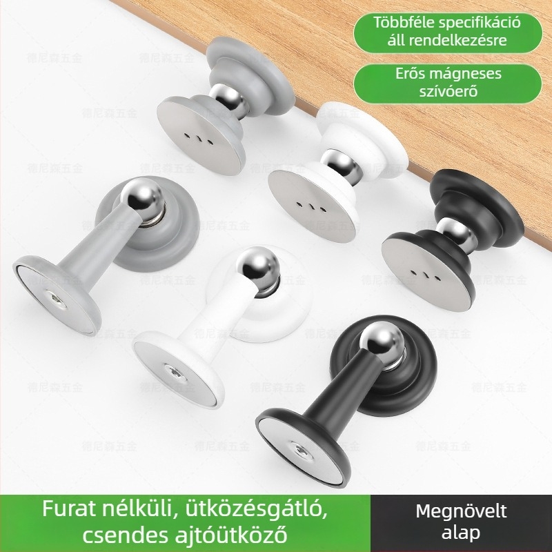 Fúrás nélküli mágneses ajtó stop, háztartási használatra, ABS műanyag, falra szerelhető, mágneses tartás a falon és a padlón