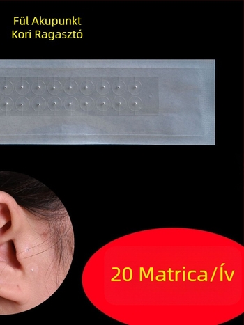 Átlátszó fül-masszázs tapasz akupont nyomásával, arany- és ezüst gyöngyökkel, rozé arany gyöngyökkel, fehér, 100 darab