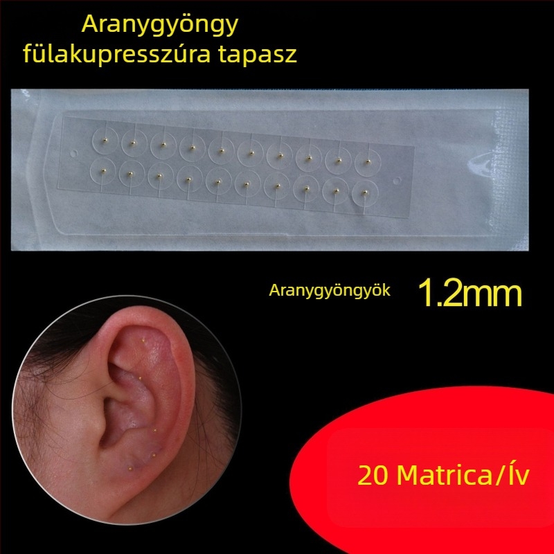 Átlátszó fül-masszázs tapasz akupont nyomásával, arany- és ezüst gyöngyökkel, rozé arany gyöngyökkel, fehér, 100 darab