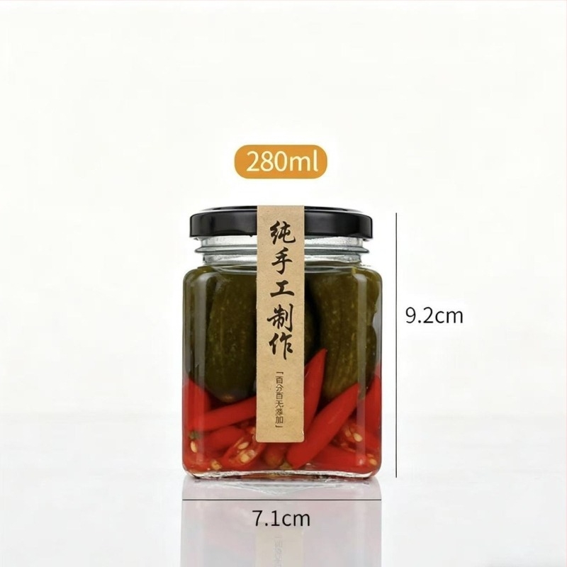 Élelmiszer-minőségű zárható üveg, négyszögletes palack chili szószhoz és mézhez, 50–730 ml