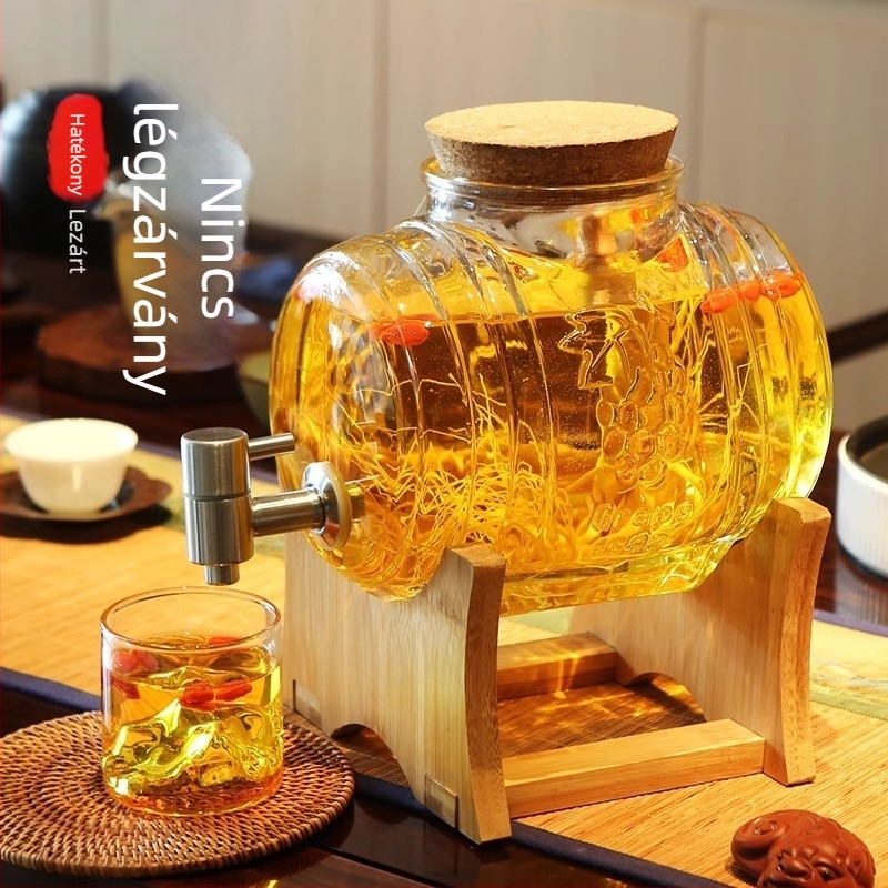 Horizontális üvegtartály otthoni ginseng bor készítéséhez, prémium kategóriás tartály csappal és zárt fedéllel