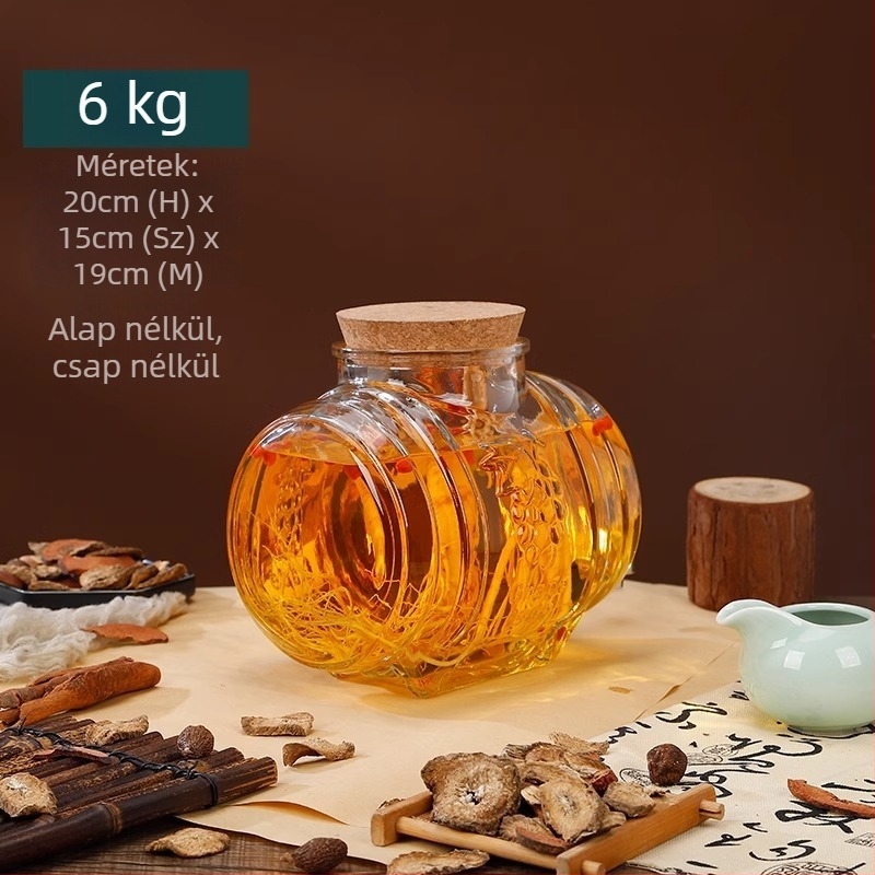 Horizontális üvegtartály otthoni ginseng bor készítéséhez, prémium kategóriás tartály csappal és zárt fedéllel