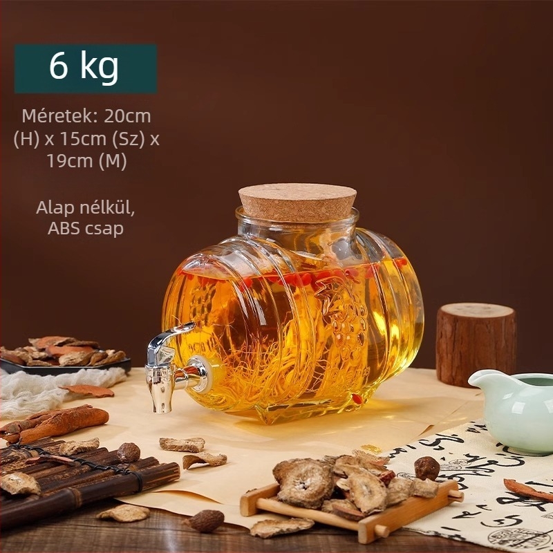 Horizontális üvegtartály otthoni ginseng bor készítéséhez, prémium kategóriás tartály csappal és zárt fedéllel