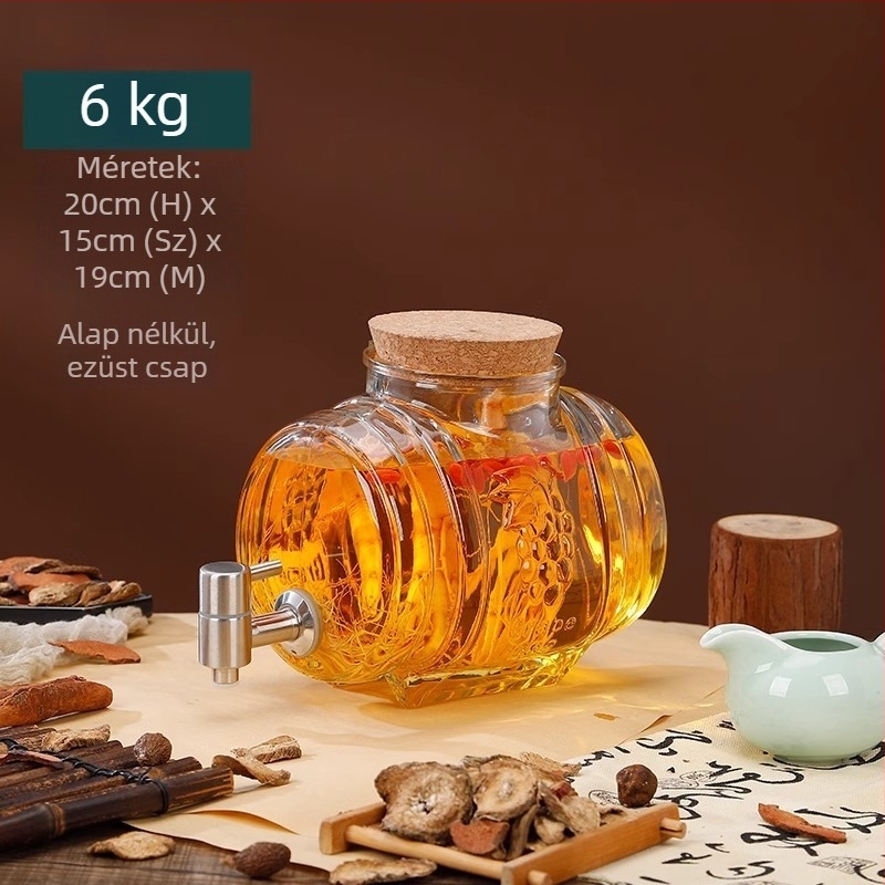 Horizontális üvegtartály otthoni ginseng bor készítéséhez, prémium kategóriás tartály csappal és zárt fedéllel