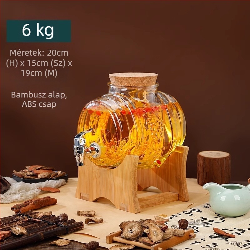 Horizontális üvegtartály otthoni ginseng bor készítéséhez, prémium kategóriás tartály csappal és zárt fedéllel