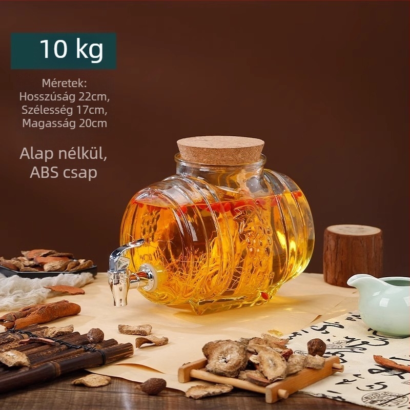 Horizontális üvegtartály otthoni ginseng bor készítéséhez, prémium kategóriás tartály csappal és zárt fedéllel