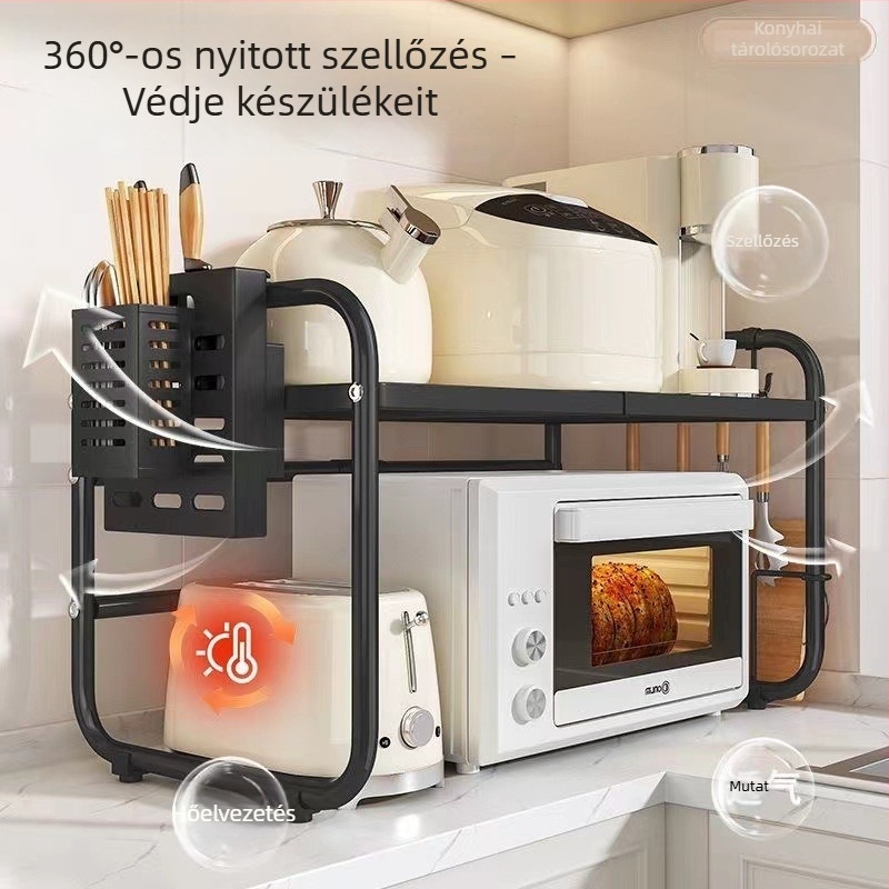 Rozsdamentes acél mikrosütő és rizsfőző tároló állvány, asztali konyhai szervező, modern minimalista stílus