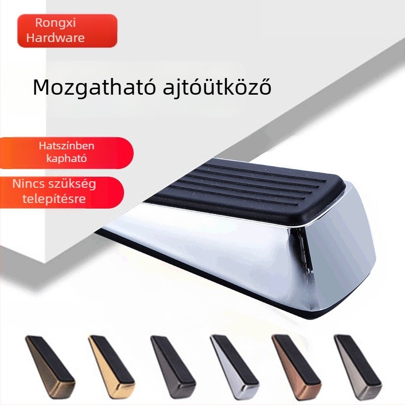 Padlóra szerelhető ütközésvédő ajtóstop, helymeghatározóval, cinkötvözetből