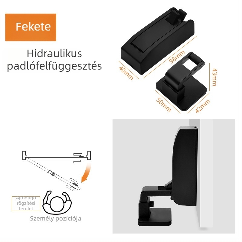 Fúrás nélküli ajtószívó hidraulikus működéssel, falra vagy padlóra szerelhető, csendes, cink ötvözet