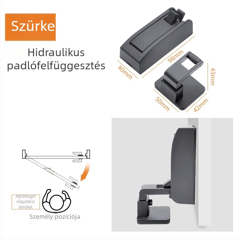 Fúrás nélküli ajtószívó hidraulikus működéssel, falra vagy padlóra szerelhető, csendes, cink ötvözet