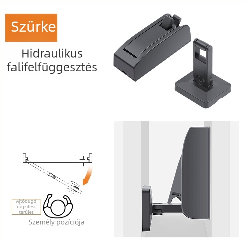 Fúrás nélküli ajtószívó hidraulikus működéssel, falra vagy padlóra szerelhető, csendes, cink ötvözet