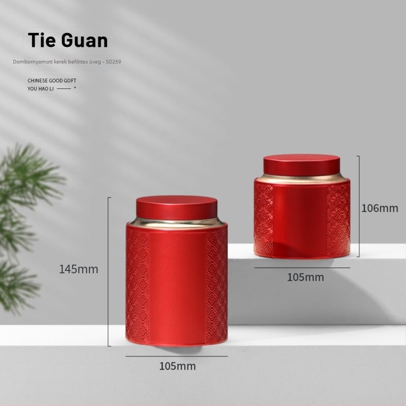 Kerek fémdoboz teához csavaros kupakkal — Jin Jun Mei fekete tea csomagolás Ancient Tree