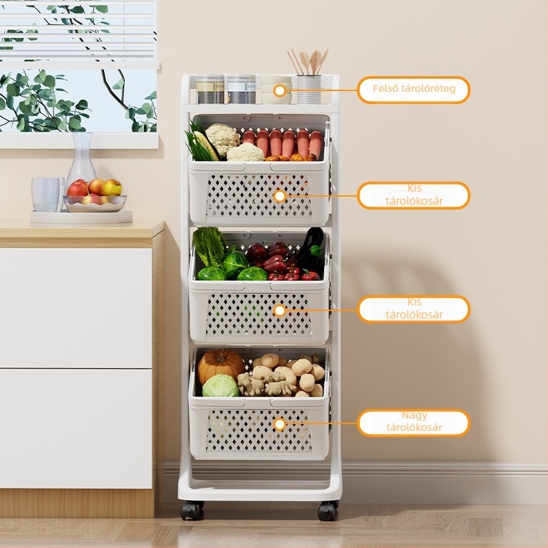 Akrilból készült többszintes tároló kocsi konyha és fürdőszoba számára, snack és kozmetikai tároló