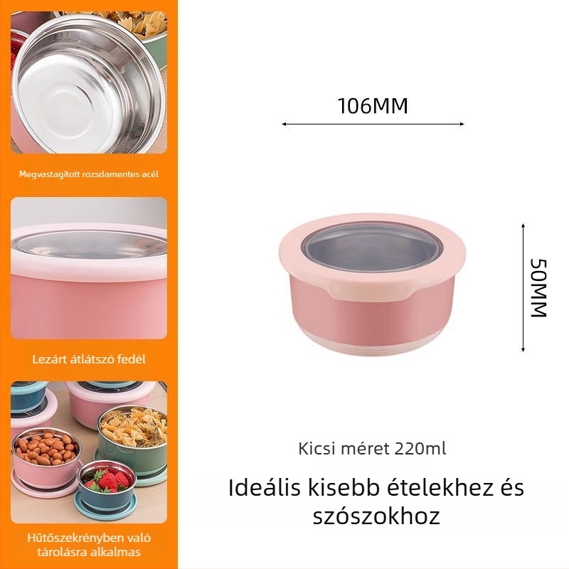Rozsdamentes acél ételtároló doboz fedővel, négyszögletes ebédes doboz, hűtőbe és fagyasztóba való tároláshoz