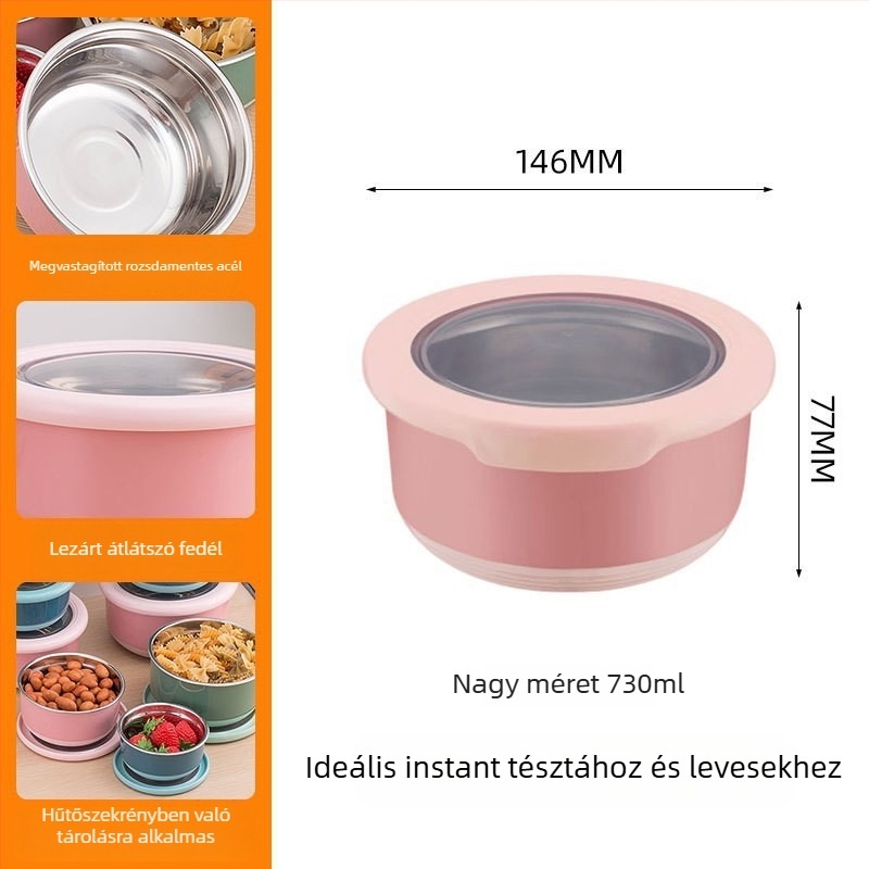 Rozsdamentes acél ételtároló doboz fedővel, négyszögletes ebédes doboz, hűtőbe és fagyasztóba való tároláshoz