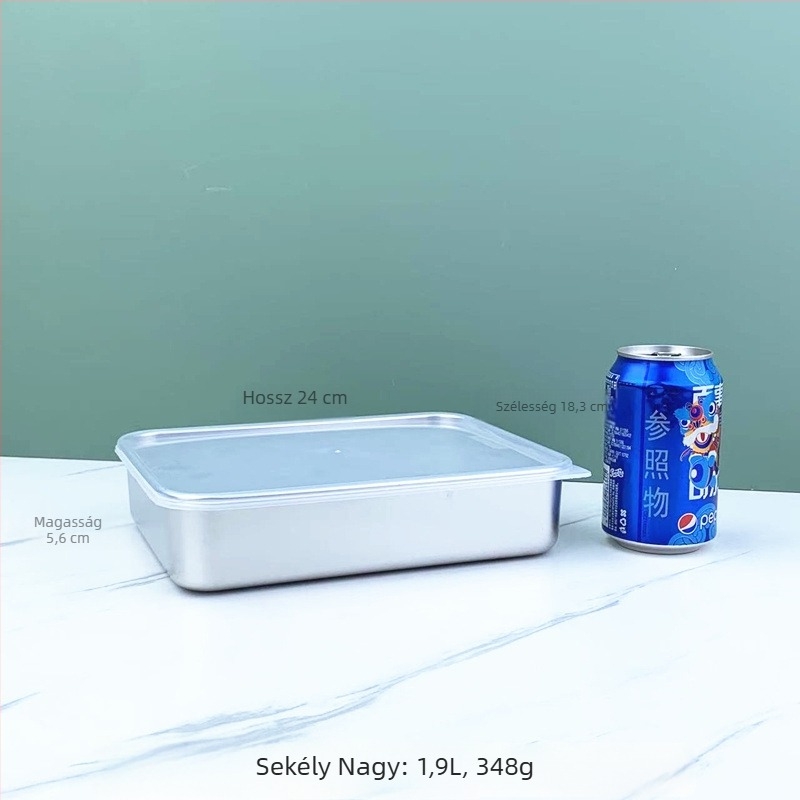 201-es rozsdamentes acélból készült élelmiszer-tároló doboz, téglalap alakú, 800–1000 ml, hűtő/fagyasztóhoz, zárt, kereskedelmi felhasználás