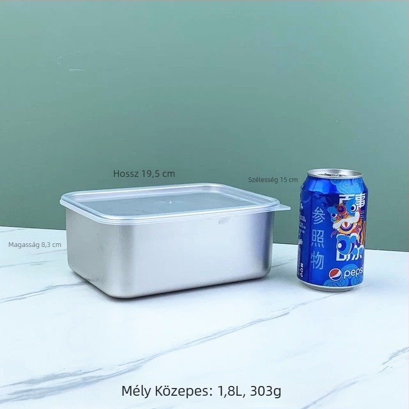 201-es rozsdamentes acélból készült élelmiszer-tároló doboz, téglalap alakú, 800–1000 ml, hűtő/fagyasztóhoz, zárt, kereskedelmi felhasználás